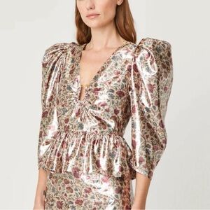 Ladies like new Rhode Cream Vichy Alma puff sleeve Tuckernuck top size 4